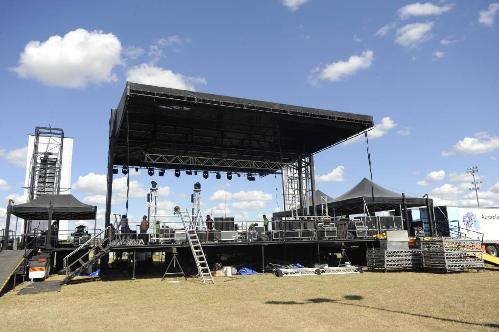 The stage goes up for the 10th triple j One Night Stand at Dubbo Showground today.