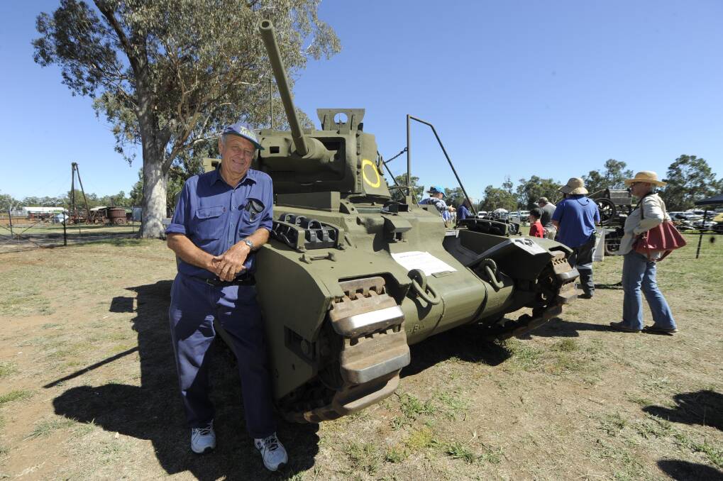 Bill Cheal with his lovingly restored Matilda tank at the Gilgandra Easter Tractor Rally. PHOTO: BELINDA SOOLE