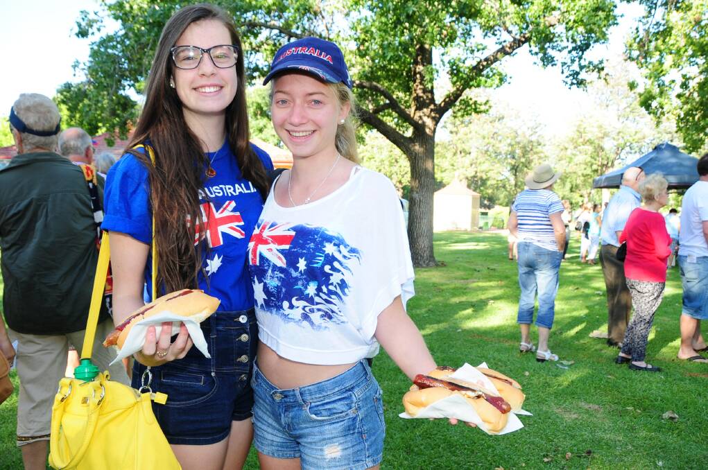 Amber Bunt and Nadine Knopfli get into the Australia Day spirit.											         Photo: CHERYL BURKE