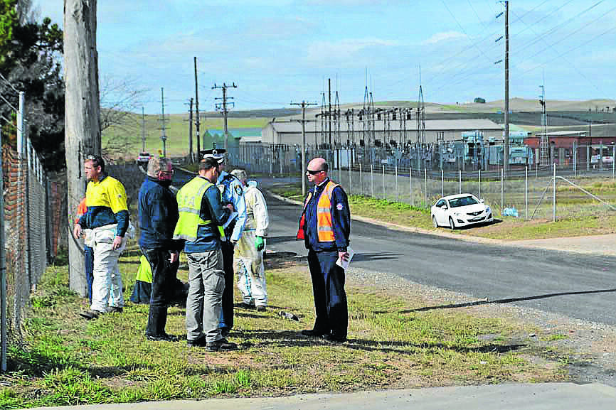 BLAYNEY: Workers, EPA and emergency services waited over the road in Marshalls Lane until given the all clear after the fire at Environmental Treatment Solutions on Monday.