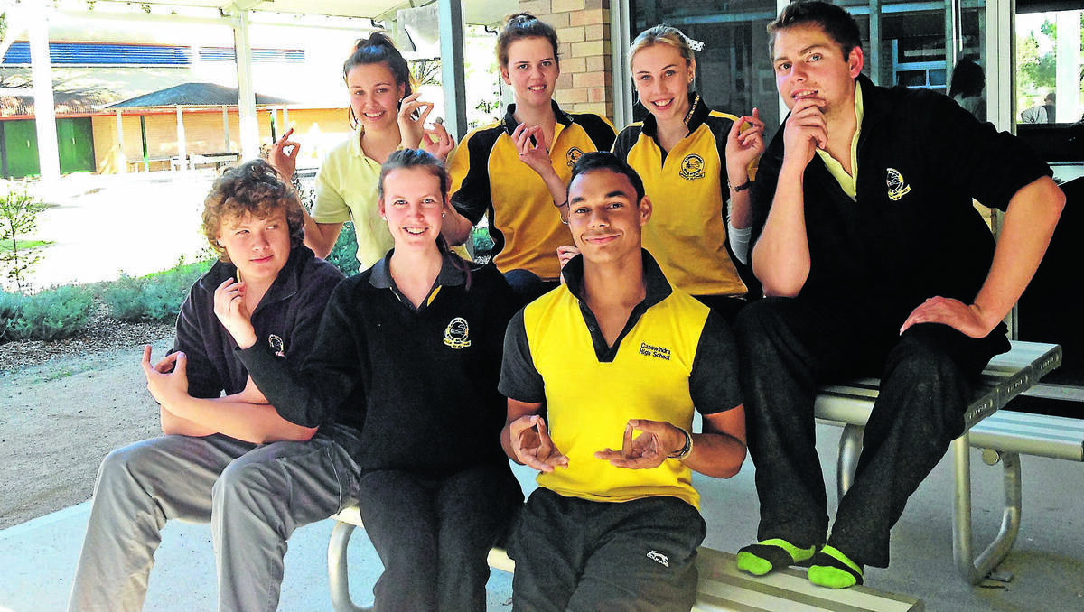 Canowindra High School year 12 students get into the relaxation zone ahead of next week's HSC trial exams. Front: Stewart Russell, Hayley Wynn and Mataihau Ah Mat. Back: Ally Stoimenoff, Meg Irvine, Kaila Knight and Tim Wythes.