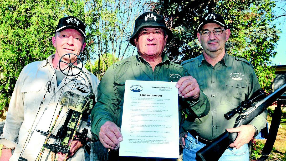 ORANGE: Canobolas Hunting Club wants to see the rogue element in feral animal hunting stamped out.  Executive members of the Canobolas Hunting Club president Mick Watts, secretary John Rae and vice president Ian Patteson. Photo: JUDE KEOGH 0526hunters