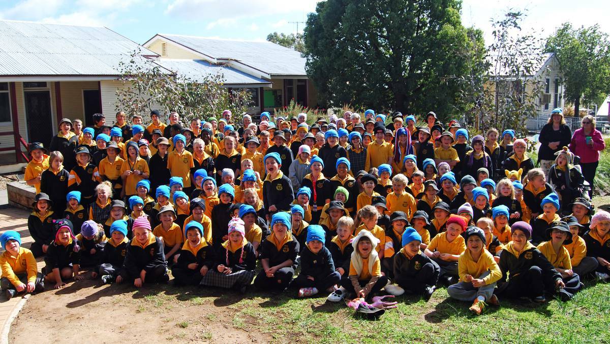 Canowindra Public School students created a sea of blue support for Bang on a beanie day last week.