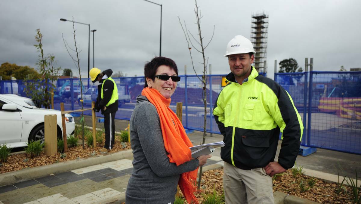 Dubbo Hospital change manager Karen Salmon and site manager for Fugen Constructions Matt Chmielewski inspect the new section of the hospital's car park. Photo: BELINDA SOOLE