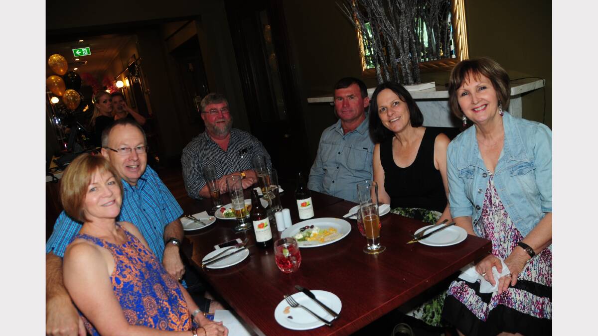 Debbie Aldis, Doug Aldis, Brian Coffey, Ross Pellow, Karen Pellow and Kay Coffey at Old Bank Restaurant. 