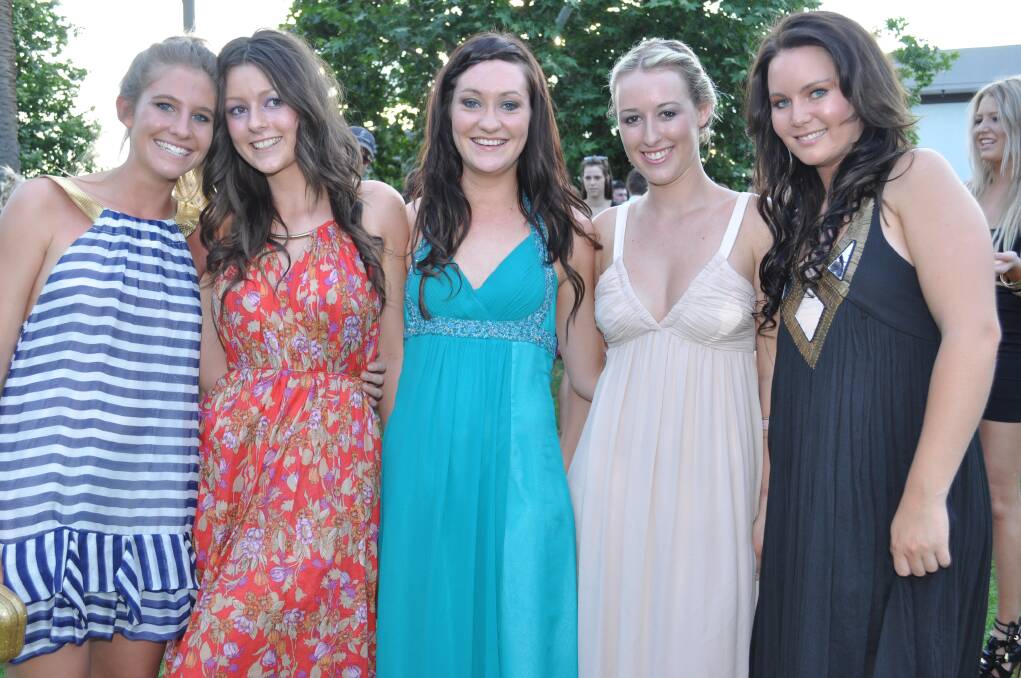 Harriet Amey, Tash Kelly, Sophie Board, Sarah Teelow and Caitlin Cardell at their year 12 graduation.