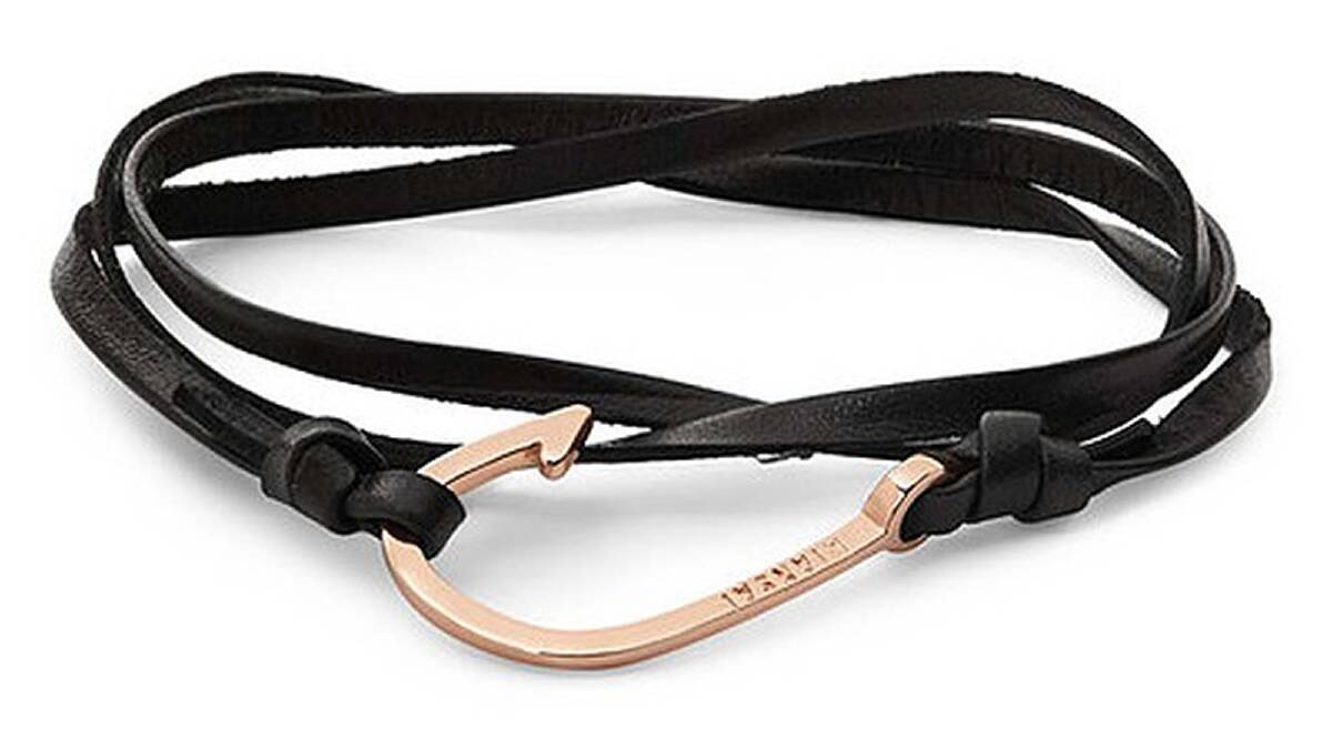 Have him hooked ... Miansai Leather bracelet with silver hook, in black or tan, $74.95. Available at David Jones.