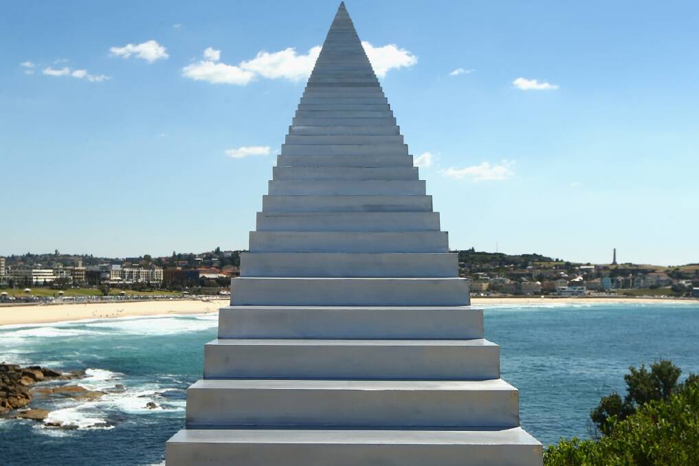 : 'Diminish and Ascend' by New Zealand artist David McCracken is displayed during the 2013 Sculptures by the Sea exhibition at Bondi on October 24.  (Photo by Cameron Spencer/Getty Images)