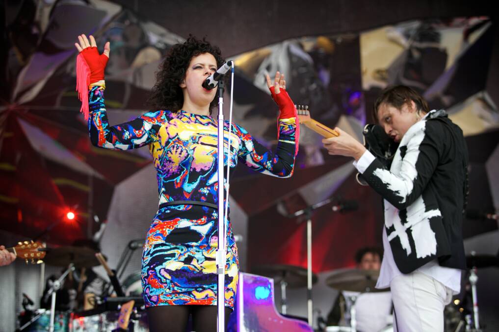Husband and wife duo Régine Chassagne and Win Butler from Arcade Fire rock the crowd. Photo by Jason South.