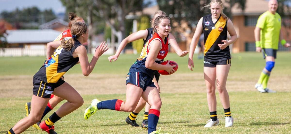 EYES UP: Brooklyn Talbot is one of the 11 players in the Dubbo Youth Girls AFL side. Photo: KATIE HAVERCROFT PHOTOGRAPHY
