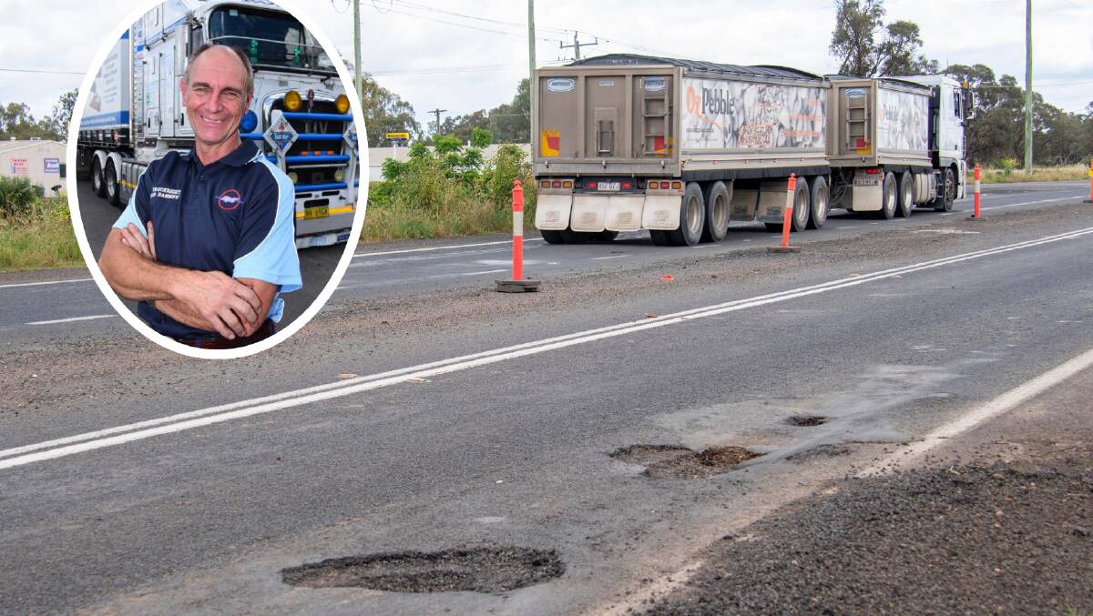 Dubbo truck driver Rod Hannifey (inset) believes more could be done to fix permanently potholes around the state. Pictures by Belinda Soole 