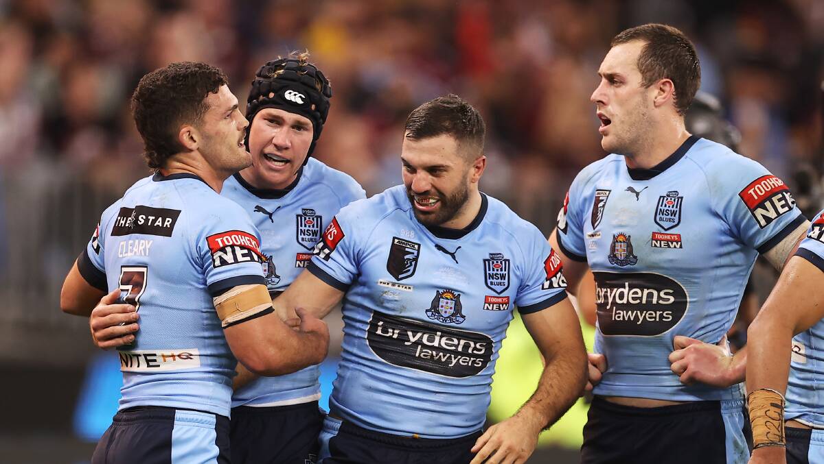 Matt Burton (second from left) and Isaah Yeo (right) will be crucial for NSW on Wednesday night. Picture: Mark Kolbe/Getty Images