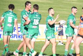 Dubbo CYMS celebrate a try during their win over Nyngan. Picture by Tom Barber