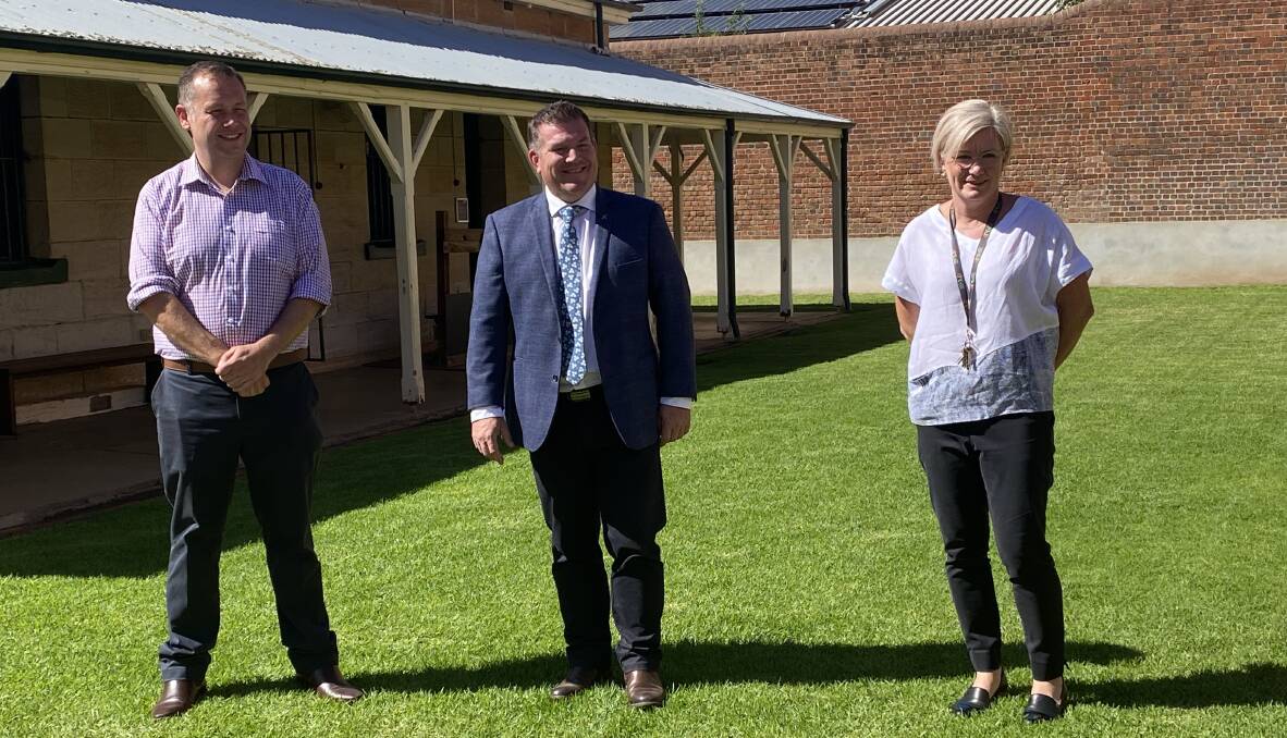 UPGRADES COMING: Dubbo Regional Council mayor Ben Shields, Member for the Dubbo electorate Dugald Saunders and Julie Webster at the gaol. Photo: TOM BARBER