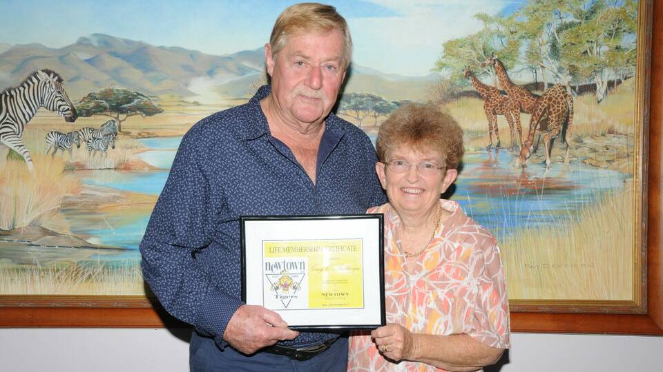 GONE TOO SOON: Greg O'Sullivan with Judy Hunt accepting his life membership to Newtown. Photo: CONTRIBUTED