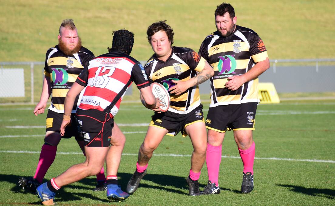 STAR: Nash Forgione (with ball) will be a vital part of the Dubbo Rhinos side once again this season. Picture: AMY MCINTYRE