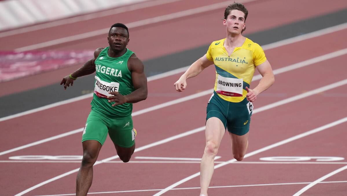 INSPIRATIONAL: Rohan Browning during his 100 metre semi-final. Photo: JOE GIDDENS/AAP
