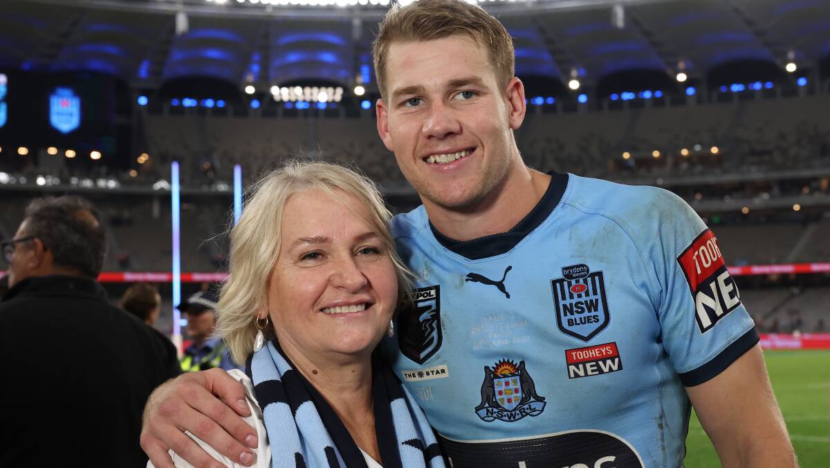 Matt Burton and his mother Lisa after NSW's State of Origin game two win on Sunday night. Picture: Paul Kane/Getty Images