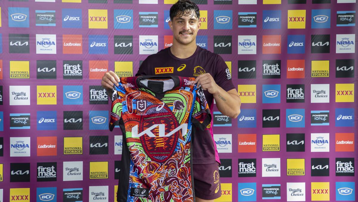 SUPERSTAR: Wellington's Kotoni Staggs will run out in a specially designed jersey this weekend. Picture: BRISBANE BRONCOS