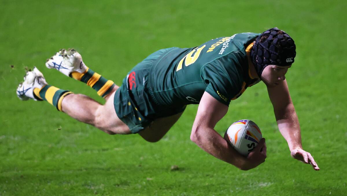 St Johns junior Matt Burton crossed for a try in his Australian debut before setting up one of the best tries of the Rugby League World Cup. Picture by Naomi Baker/Getty Images