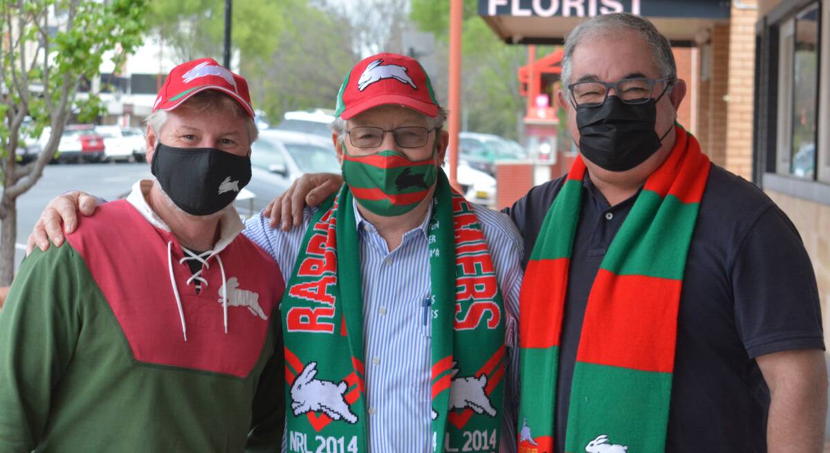 UNITED: Local South Sydney fans Richard Tegart, Bob Berry and John Walkom are all hoping the Bunnies can win on Sunday night. Photo: TOM BARBER