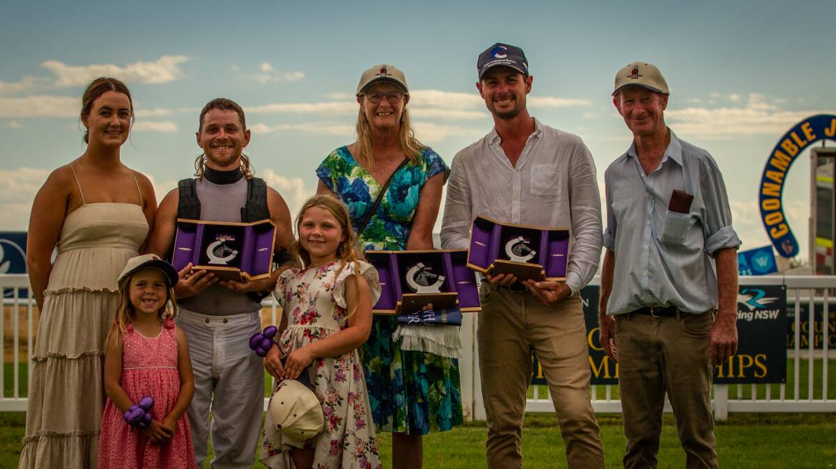 There were plenty of smiles all round at Coonamble on Sunday after Listen To The Band won for Clint Lundholm (second from right). Picture by Racing Photography