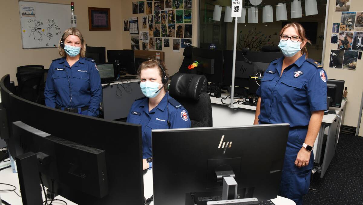 TRIO: Danielle Martin, Alana Hansel and Misty-Jo Carter at the NSW Ambulance Call Centre. Picture: AMY MCINTYRE