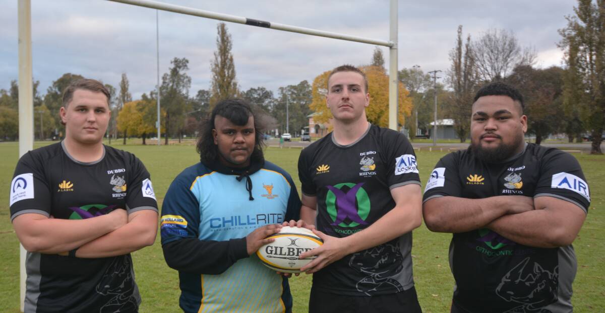 Nick Barton, Dasun Samrakon, Lachlan O'Malley and Gideon Loga are four of the six Dubbo Rhinos players who will play for Central West this weekend. Picture: Tom Barber