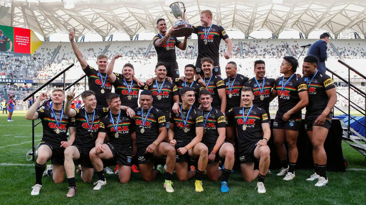 Aston Warwick (front right) was part of the Penrith Panthers' victorious Jersey Flegg side last weekend. Picture by Bryden Sharp