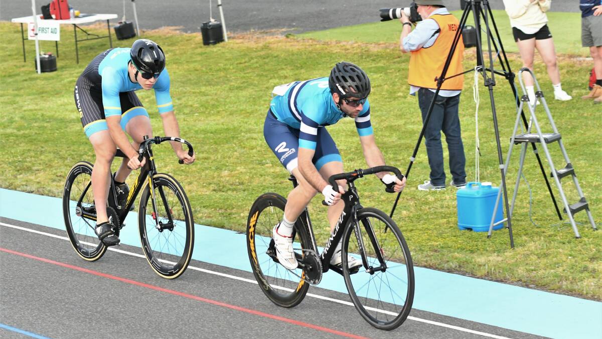 BATTLE: Dubbo's Danny Barber (left) battled with Bathurst's Chris Hutton (right) in every event on Saturday at the Central West Track Open. Picture: CHRIS SEABROOK