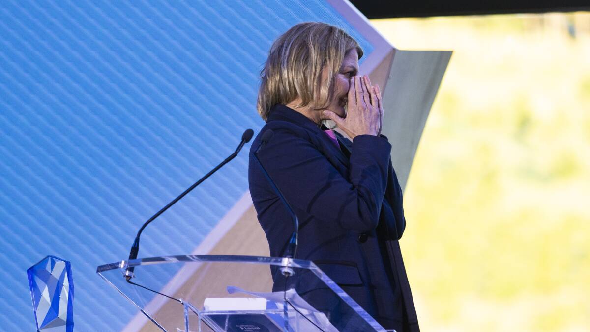 Ms Whan was emotional as she accepted her award. Picture: Keegan Carroll