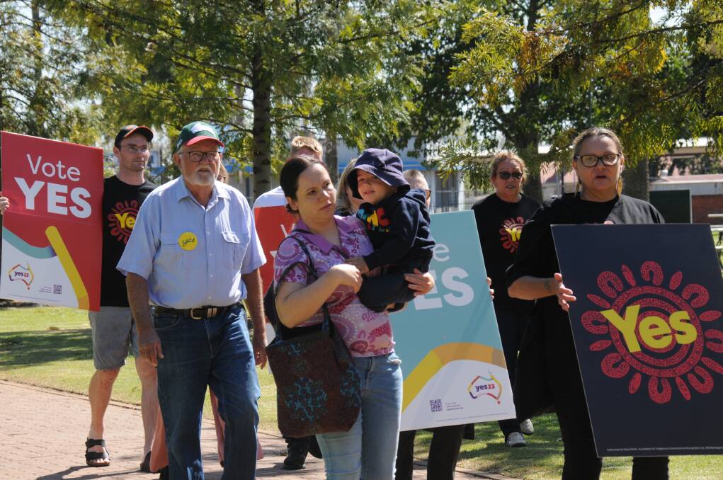 Supporters for the Voice march in Dubbo. Picture by Allison Hore