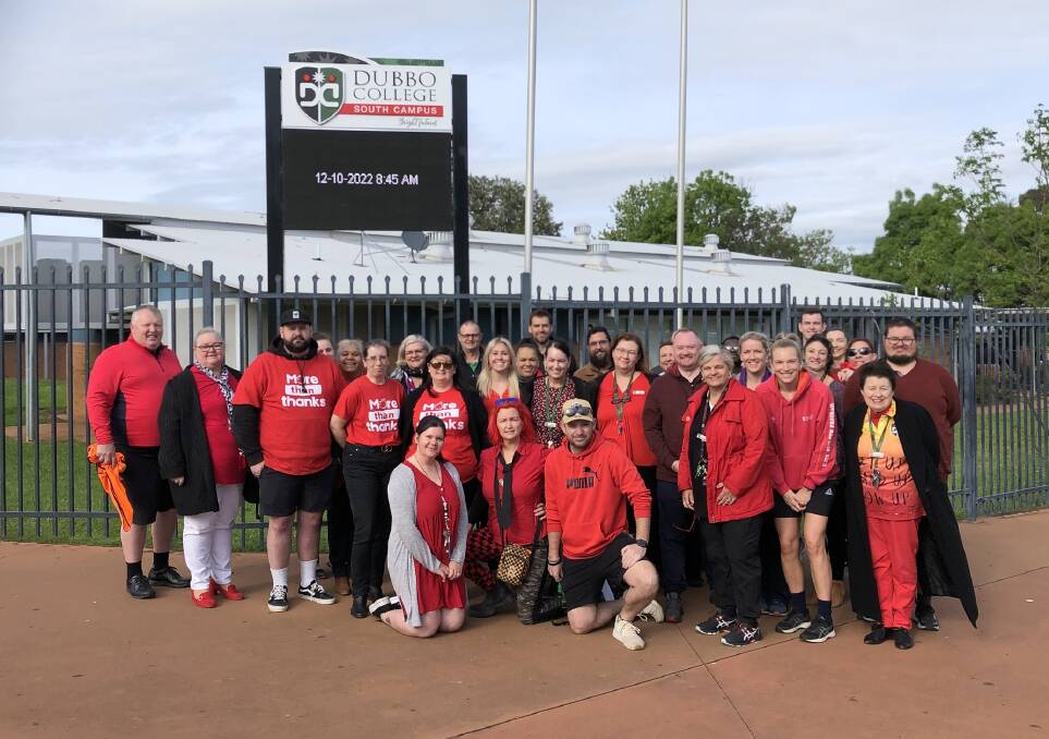 Staff at the Dubbo College South Campus wear red as part of the statewide day of action. Picture supplied