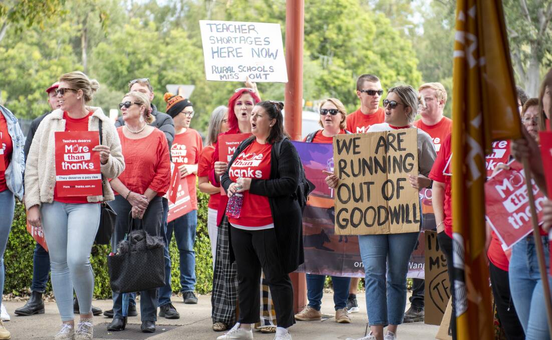 NSW Teachers Federation members strike in Dubbo in 2022, calling for better pay. Picture by Belinda Soole