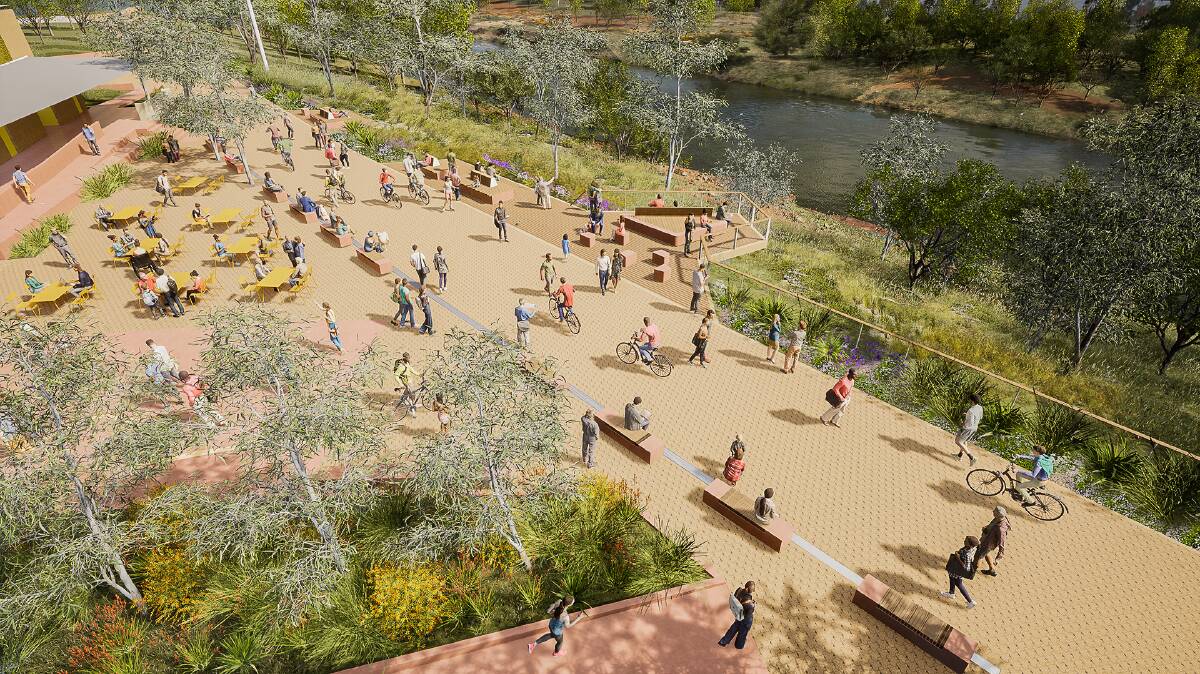 Concept art for the Macquarie River Boardwalk. Picture via Dubbo Regional Council