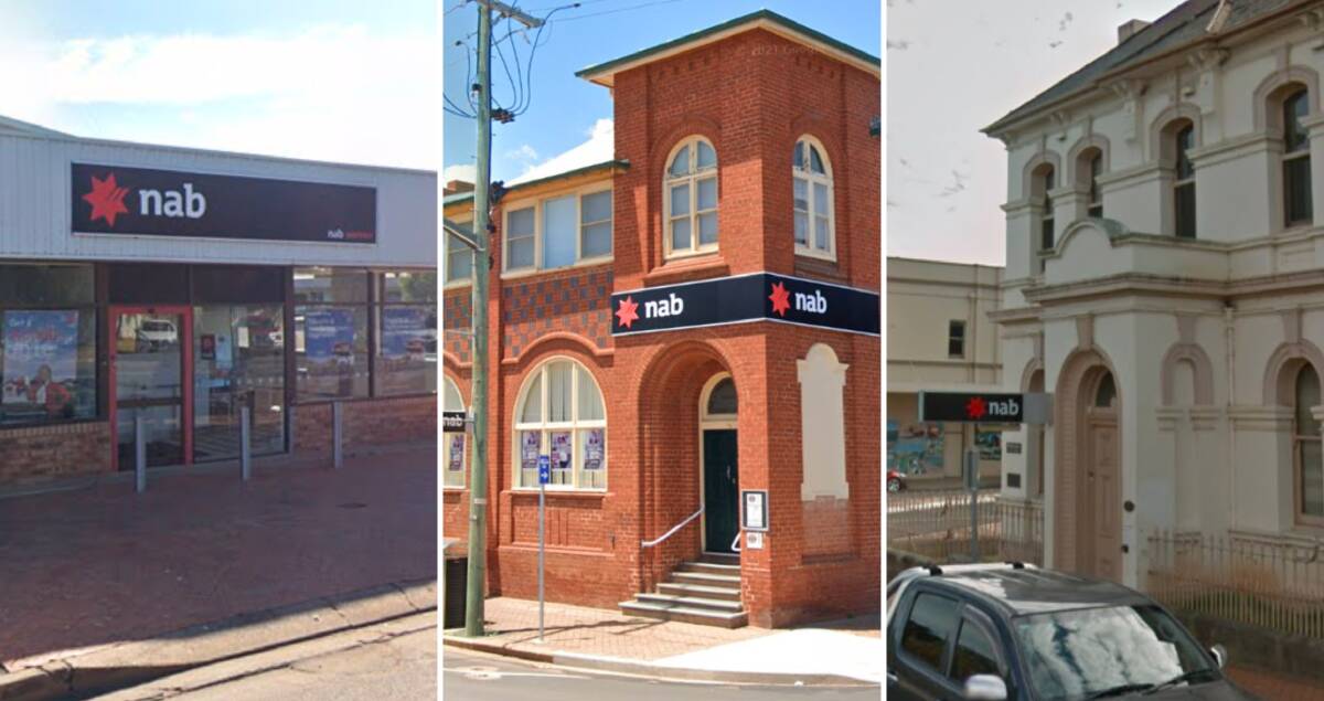 NAB branches in Warren, Gilgandra and Wellington will close in August. Pictures via Google maps