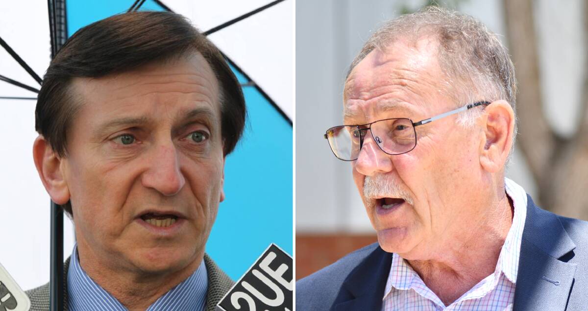 Local government minister Ron Hoenig (L) exchanged barbs with Narromine mayor Craig Davies (R) over the emergency services levy. Pictures from file