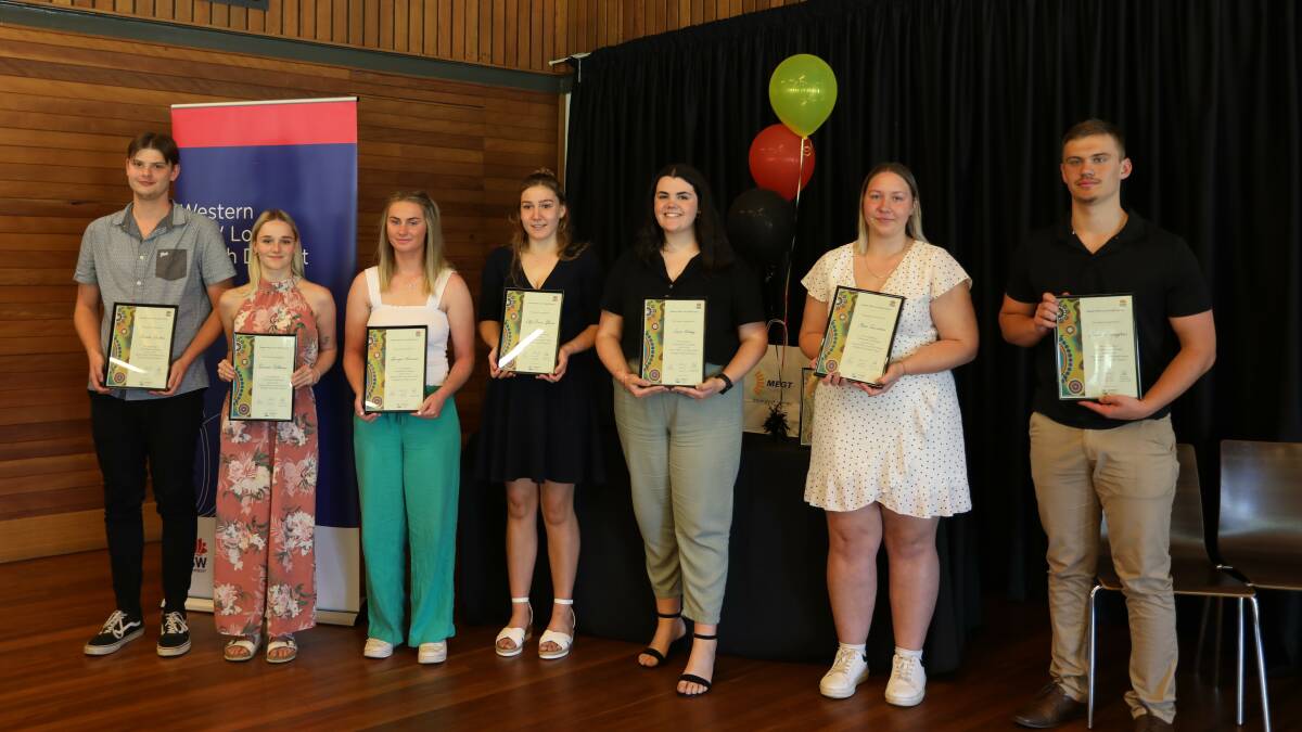 Charlie Duclos, Summer Williams, Georgie Harrison, Lilly-Dawn Glover, Livia Hickey, Eliza Saunders and Noah Kernaghan were among WNSWLHDs first entirely-Aboriginal cohort of School-Based Trainees. Picture supplied