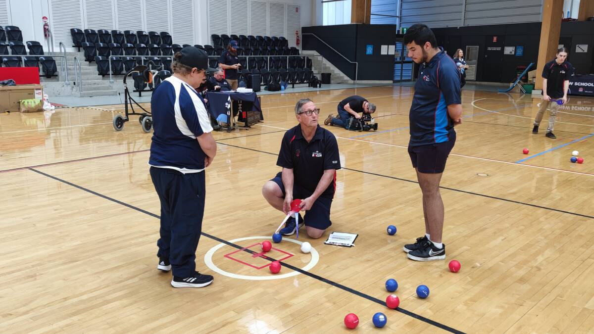 Members of the Wellington High Boccia team checking out how close they got to the jack. Picture: Supplied