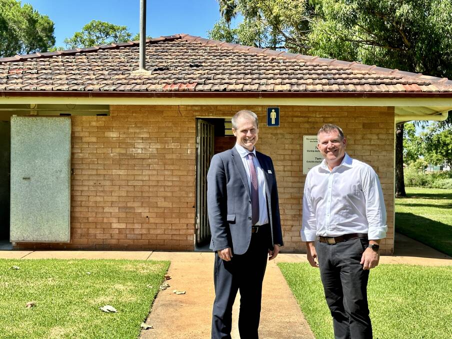 Mathew Dickerson and Dugald Saunders in Victoria Park to announce the funding for the improved amenities block. Picture supplied