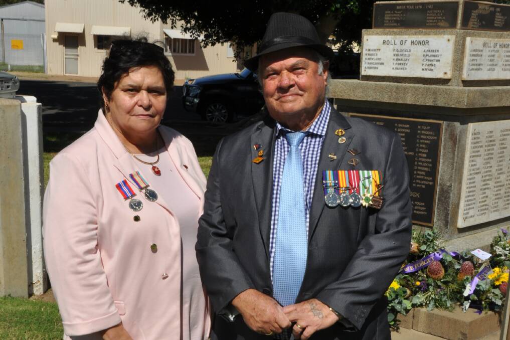 Victor Bartley and his wife at an ANZAC day commemoration in Bourke. Picture supplied