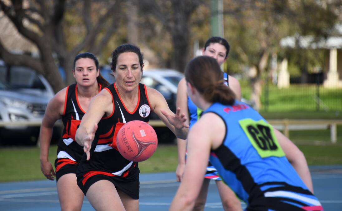 'CONFIDENT': The Narromine Hawks face off against the Fusion Mixers in Round 13 of the Dubbo Netball Association's A Grade winter season. Picture: Amy McIntyre