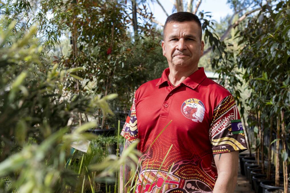 Indigenous community leader Robert Riley at the ICaN Native Nursery in Dubbo, which he runs. Picture by Belinda Soole