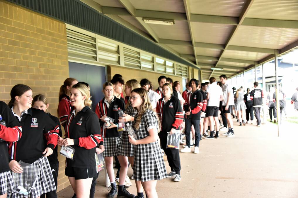 Nerves and excitement as Dubbo College students line up ready for their first written HSC exam. Picture supplied