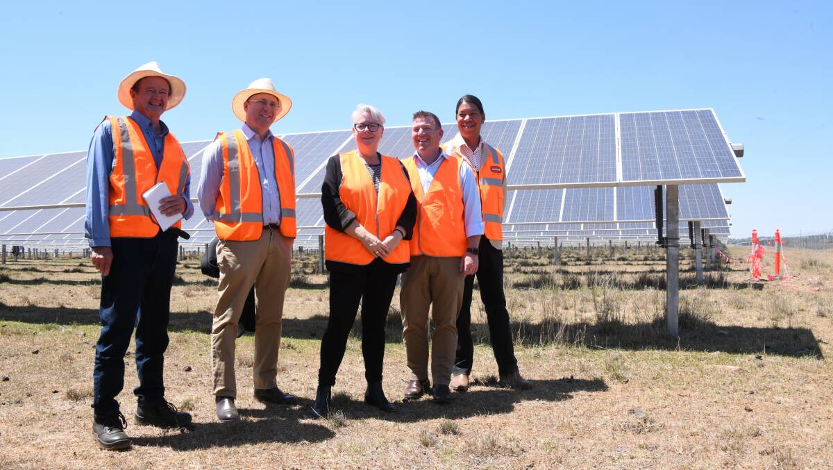 Energy minister Penny Sharpe (third from left) at a solar farm in Dubbo. Picture by Amy McIntyre