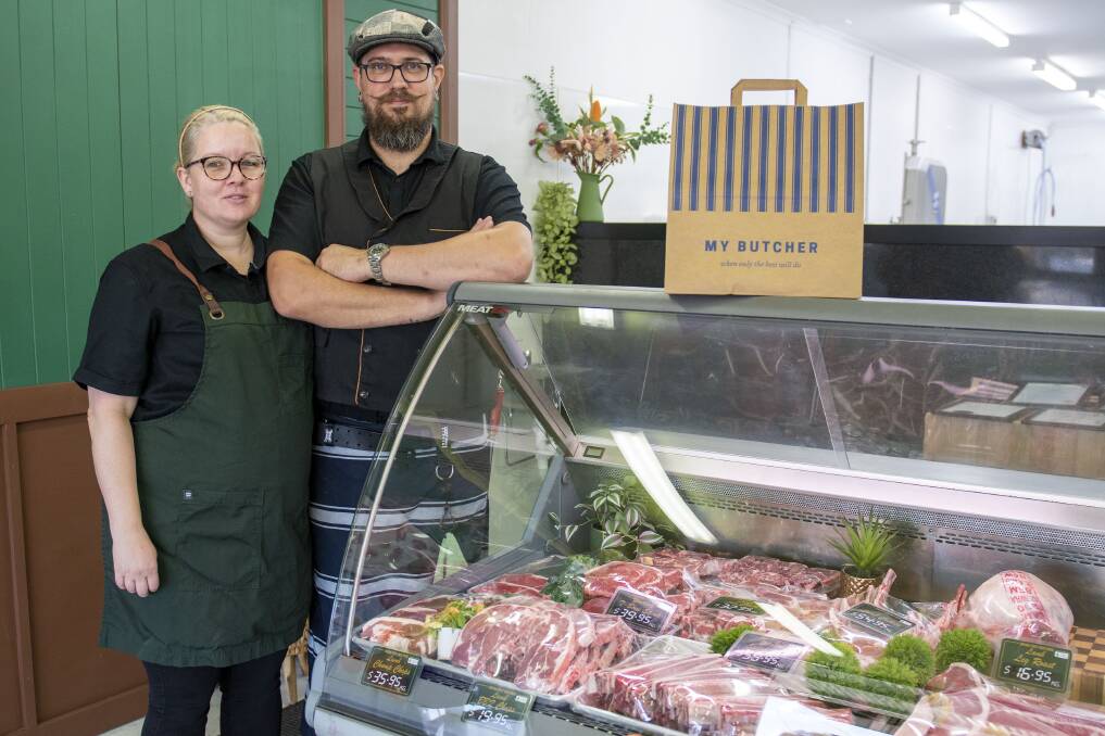 Julieanne and Nathan Gunter at their butcher store Darling Street Meat House. Picture by Belinda Soole 