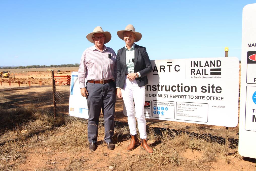 Mark Coulton and shadow transport minister Bridget McKenzie visited a completed section of the Inland Rail track at Narwonnah near Narromine. Picture supplied