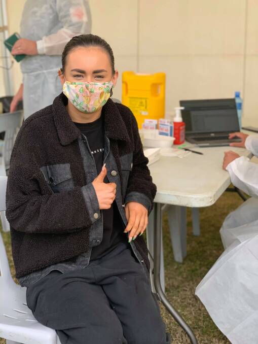 HISTORY MADE: Mikala Smyth was the first person through the Dubbo Showground vaccination clinic. Photo: SUPPLIED.