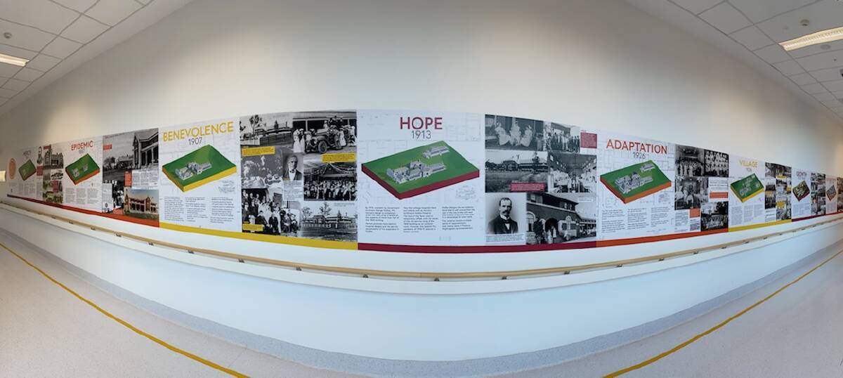 LONG HISTORY: An 18-meter wall feature depicting the 150 year history of Dubbo Health Service has been installed in the new Macquarie Building. Photo: SUPPLIED