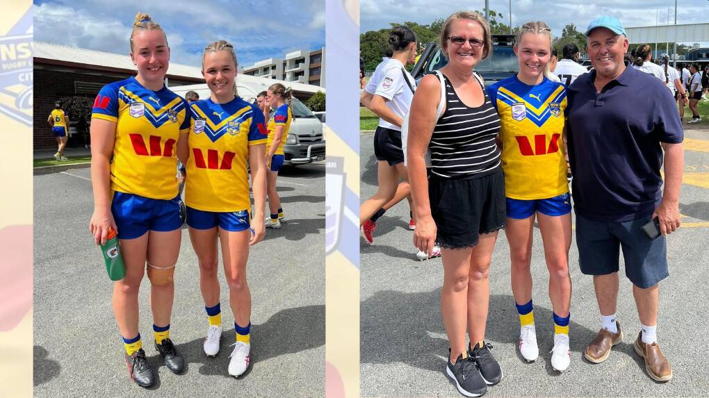 Central West buddies and NSW City Women players, Marley Cardwell with Heidi Regan, including an image of Heidi with parents Megan and Anthony Regan. Pictures supplied.